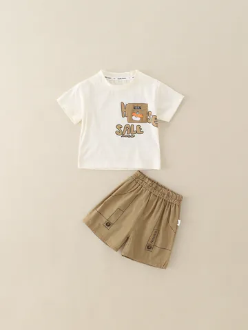 Jungen Sommer Kurzarm T-Shirt Und Shorts Set Baumwollmischung Cartoon Hund Buchstabendruck Lässiges Zweiteiler Outfit Kinder