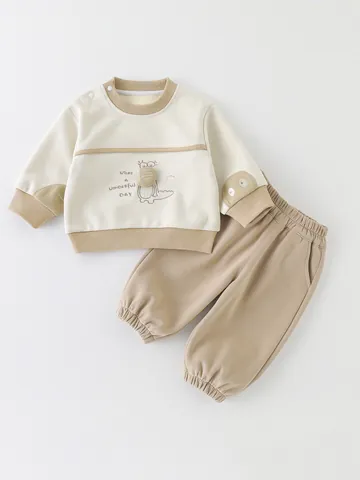 Baby Jungen Langarm Sweatshirt Hose Cartoon Krokodil Patchwork Baumwolle Klasse A Kleinkind Frühling Herbst Kleidung