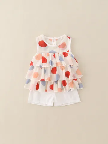 Top Con Volant A Pois Da Ragazza E Pantaloncini Estate Senza Maniche Poliestere Raso Completo Per Neonata Abbigliamento Casual Dolce