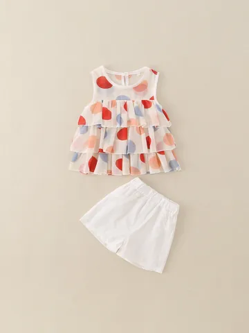 Top Con Volant A Pois Da Ragazza E Pantaloncini Estate Senza Maniche Poliestere Raso Completo Per Neonata Abbigliamento Casual Dolce