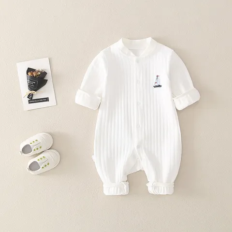 Baby Romper 95% Cotton Waffle Knit Long Sleeve Jumpsuit Sailboat Embroidery Spring Autumn Infant One-Piece Housewear
