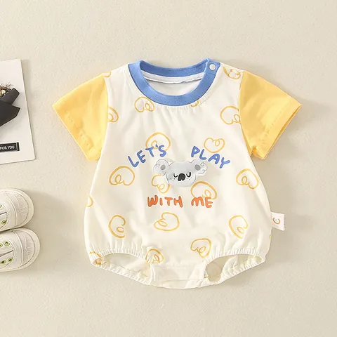 Newborn Baby Summer Romper Short Sleeve Cotton Bodysuit Cartoon Animal Pattern Snap Button Infant Jumper Casual Sleepwear
