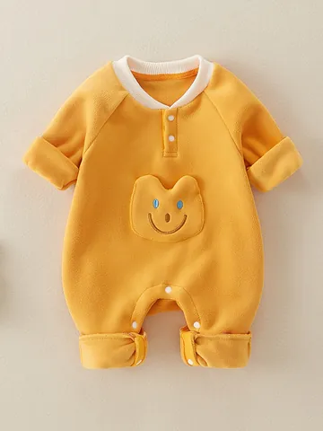 Cute Baby Long Sleeve Pullover Romper Soft Polar Fleece Smile Pocket Jumpsuit For Newborn Boys Girls Casual Spring Autumn One Piece Outfit