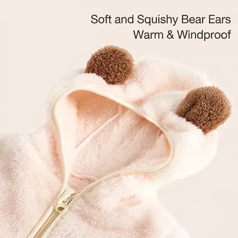 Mameluco de Lana Con Capucha para Recién Nacido Mono de Invierno Cálido Con Orejas de Oso 3D para Bebés Ropa de Salida