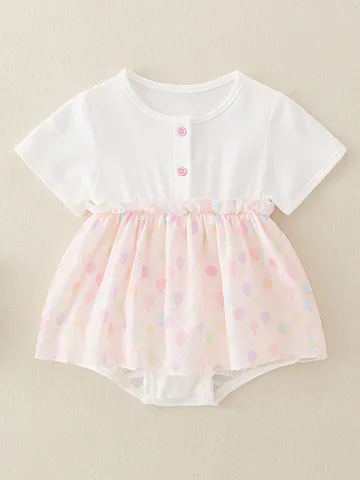 Baby Girl Summer Cotton Short Sleeve Romper Dress Balloon Print Infant Jumpsuit One-Piece Clothes Breathable Soft Outfit