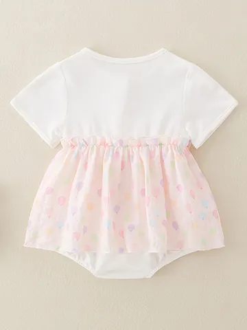 Baby Girl Summer Cotton Short Sleeve Romper Dress Balloon Print Infant Jumpsuit One-Piece Clothes Breathable Soft Outfit