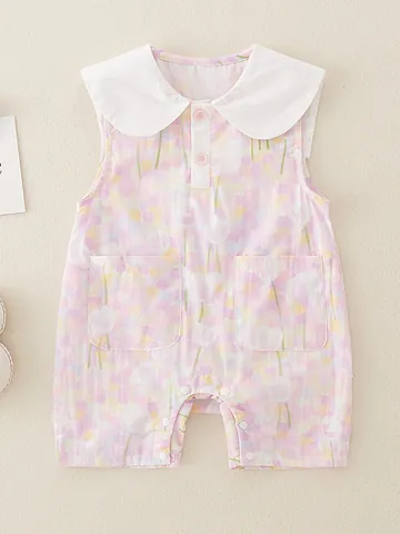Newborn Baby Summer Sleeveless Romper Cotton Peter Pan Collar Floral Graffiti Print Bodysuit Cute Infant Toddler Jumpsuit