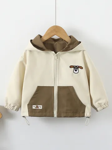 Giacca con Cappuccio per Bambini Cane Cartone Animato Primavera Autunno Patchwork Antivento Cappotto per Ragazzi Ragazze Casual