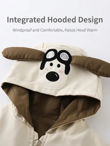 Giacca con Cappuccio per Bambini Cane Cartone Animato Primavera Autunno Patchwork Antivento Cappotto per Ragazzi Ragazze Casual