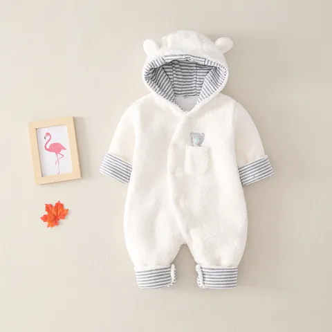 Winter Verdickt Sherpa Fleece Baby Kapuzenstrampler Warm Koreanischer Stil Tierohr Jumpsuit Für Neugeborene Kleinkinder