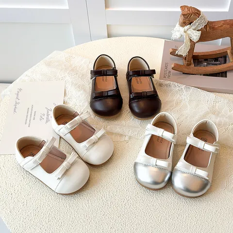 Girls French Style Princess Shoes Bowknot PU Leather Soft Sole Mary Jane Flats Retro Dress Shoes For Toddler Little Kids