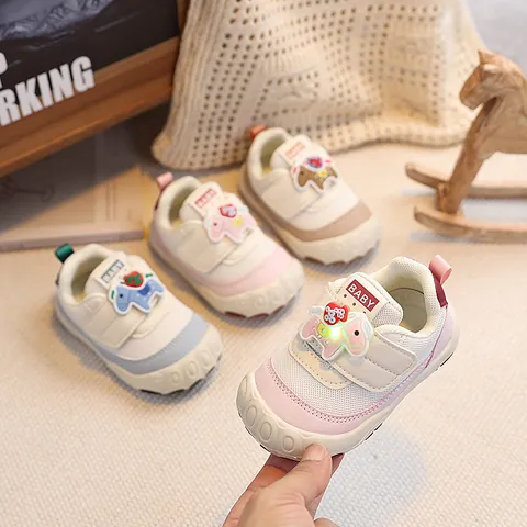 Toddler Baby Luminous LED Sneakers Boys Girls Breathable Mesh Soft Sole Non-slip Casual First Walkers Hook Loop Sporty Shoes