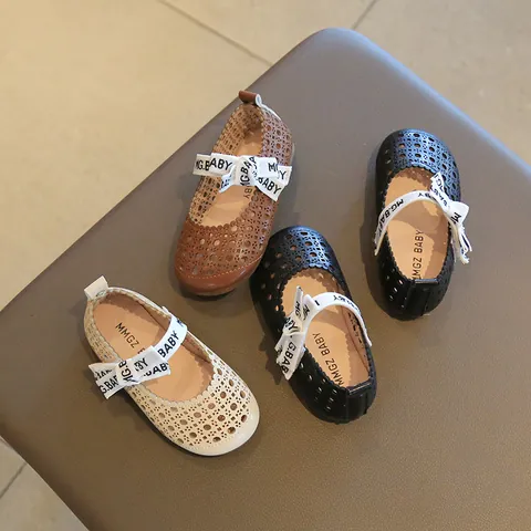 Kids Girls Mary Jane Shoes PU Leather Hollow Out Bow Princess Flats Toddler School Performance Shoes Breathable Soft Sole Loafers