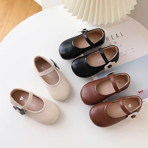 Mädchen Mary Jane Schuhe Blumendekoration Prinzessin Party Schuhe Weiche Sohle Kleinkinder Mode Flache Lederschuhe