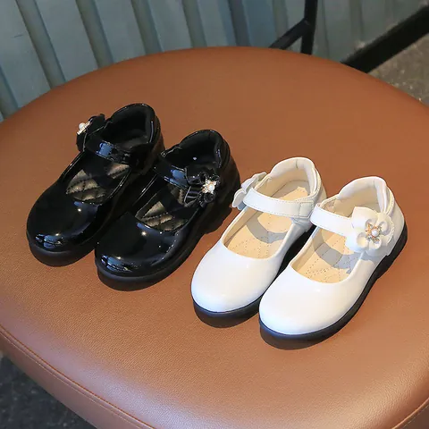Zapatos de Princesa Mary Jane para Niña de Charol con Flores Perlas y Brillantes Zapatos de Vestir para Niños