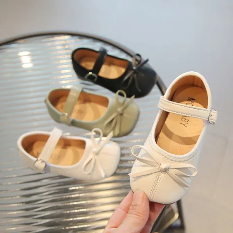 Girls Mary Jane Princess Shoes Bowknot Cow Split Leather Soft Sole Flat Dress Shoes For School Wedding Party Kids