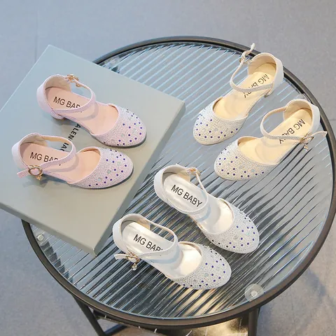 Sandales Princesse Fille Strass Scintillantes Chaussures de Soirée Mariage Bande Auto-Agrippante Respirantes pour Petites Filles