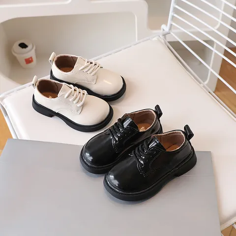 Kids British Style Lace-up PU Leather Dress Shoes Non-slip Soft Sole Boys Girls School Uniform Performance Shoes