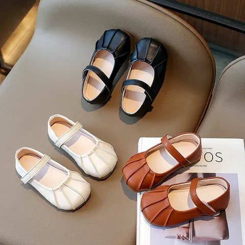 Mädchen Mary Jane Prinzessin Schuhe Süß Gefaltete Runde Zehe PU Leder Flache Schuhe Mit Klettverschluss Für Kleinkinder Kinder