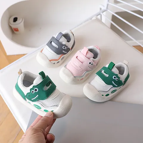 Scarpine Primi Passi Neonato in Pelle Microfibra Mesh Traspirante Dinosauro Suola Morbida Scarpe Casual Bambini Chiusura Strappo