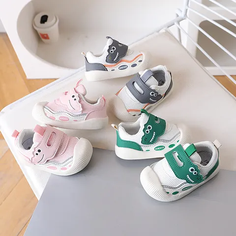 Scarpine Primi Passi Neonato in Pelle Microfibra Mesh Traspirante Dinosauro Suola Morbida Scarpe Casual Bambini Chiusura Strappo