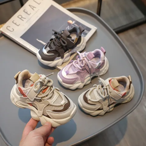 Kids Daddy Shoes Chunky Sneakers Breathable Mesh Stitching Lightweight Running Shoes Non Slip Athletic Footwear For Boys Girls