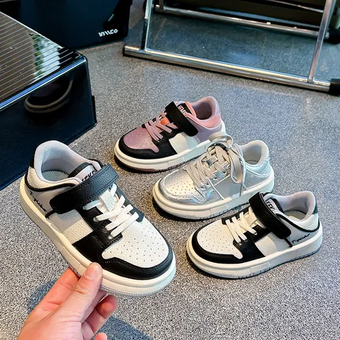 Zapatillas de Skate de Moda para Niños Sneakers Casuales Bloque de Color En Cuero De Microfibra Y Suela De Goma Zapatos Escolares Niños Niñas