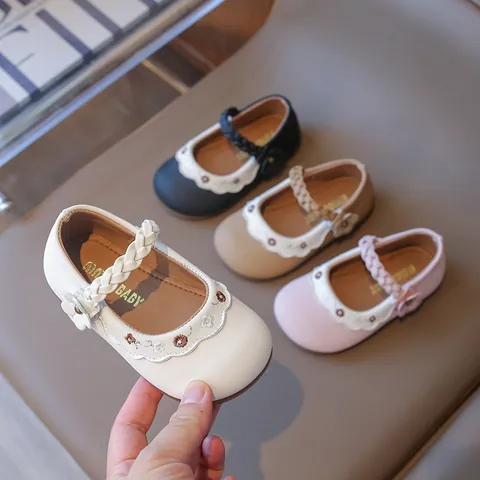 Girls Floral Embroidery Mary Jane Shoes Braided Strap Princess Flat Shoes For Toddler Little Kids Party Lightweight Comfortable