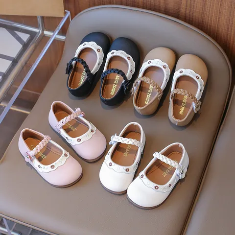 Girls Floral Embroidery Mary Jane Shoes Braided Strap Princess Flat Shoes For Toddler Little Kids Party Lightweight Comfortable