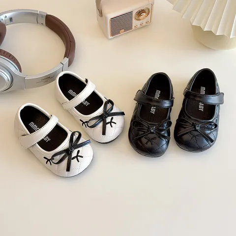 Chaussures de Princesse Mary Jane Matelassées pour Filles Nœud Papillon Auto-agrippant Semelle Souple Chaussures Plates pour Bébé
