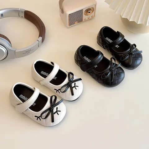 Chaussures de Princesse Mary Jane Matelassées pour Filles Nœud Papillon Auto-agrippant Semelle Souple Chaussures Plates pour Bébé