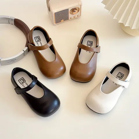 Girls Mary Jane Shoes PU Leather Bowknot Hook-And-Loop Princess Flat Single Shoes For School Party Kids Footwear