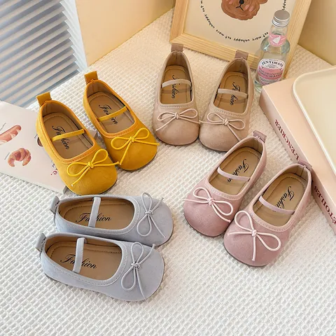 Girls Mary Jane Shoes Bowknot Princess Shoes Kids Soft Sole Flat Shoes Korean Style Casual Spring Autumn Children Leather Shoes