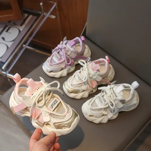 Kinder Sportsandalen Ademend Mesh Kunstleer Chunky Dad Sneakers Voor Meisjes Zomer Strand Hollow Out Klittenband Schoenen