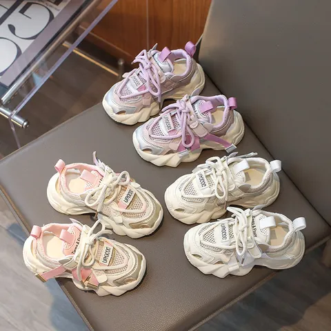 Kinder Sportsandalen Ademend Mesh Kunstleer Chunky Dad Sneakers Voor Meisjes Zomer Strand Hollow Out Klittenband Schoenen