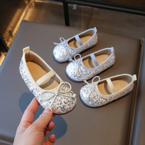Girls Sequin Mary Jane Shoes Sparkly Ballet Flats With Bow For Princess Dress Wedding Party Toddler Little Kid Sequin Shoes
