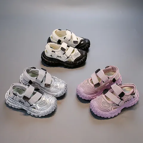 Girls Fashion Breathable Sneakers Thick Sole Running Shoes For Children Teens Summer Hook And Loop Casual Sport Footwear