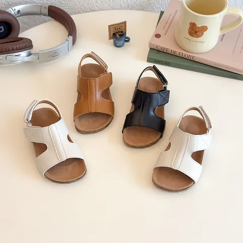 Kids Birkenstock Style Sandals Summer New Boys Girls Non-Slip Soft Sole Beach Shoes Toddler Open Toe Velcro Cork Texture Sandals