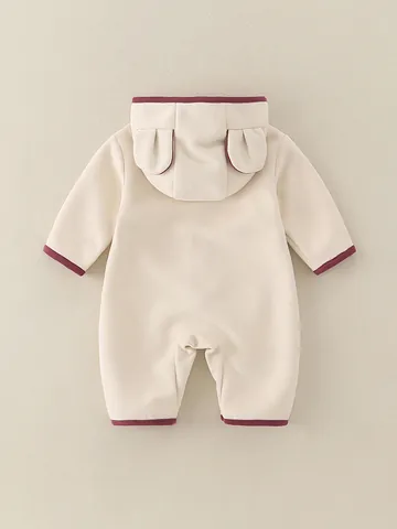 Infant Hooded Romper Bear Ears Fleece Onesie Long Sleeve Jumpsuit For Baby Boys Girls Casual Warm Autumn Winter Clothes