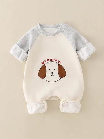Pagliaccetto Neonato Manica Lunga Stile Coreano Ricamo Cane Cartone Animato Cotone Patchwork Tuta Casual Abbigliamento Neonato