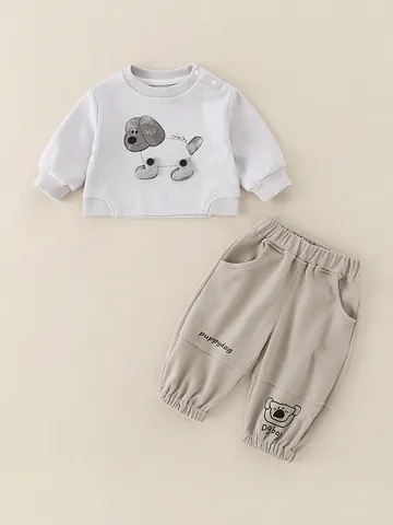 Baby Jungen Baumwollmischung Sweatshirt Und Jogginghose Outfit Cartoon Hund Print Lässige Kleidung Für Kleinkinder Für Frühling Herbst