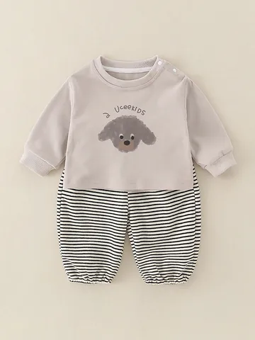 Sweat-shirt en Coton Décontracté pour Bébé et Pantalon Rayé avec Chien de Dessin Animé Imprimé Tenues pour Nourrissons