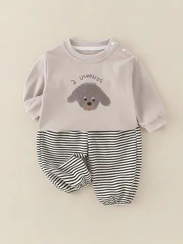 Sweat-shirt en Coton Décontracté pour Bébé et Pantalon Rayé avec Chien de Dessin Animé Imprimé Tenues pour Nourrissons