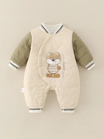 Baby Jungen Gesteppter Jumpsuit Cartoon Fuchs Stickerei Langarm Warmer Strampler Klasse A Säugling Winter Wattierte Kleidung