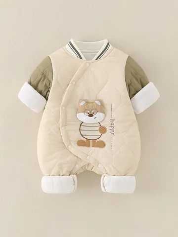 Baby Jungen Gesteppter Jumpsuit Cartoon Fuchs Stickerei Langarm Warmer Strampler Klasse A Säugling Winter Wattierte Kleidung