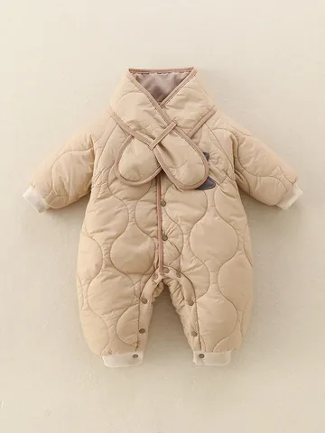 Baby Winter Padded Romper Quilted Warm Thickened Bodysuit For Newborn Infants Khaki One Piece Jumpsuit Outwear