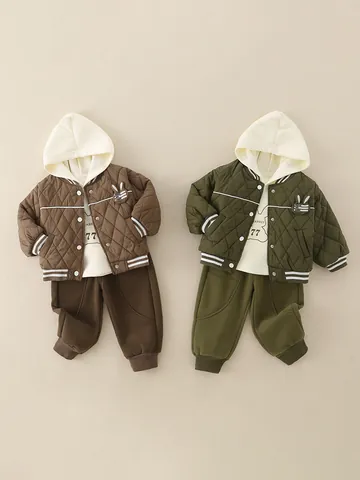 Conjunto de Invierno para Niños Pequeños Chaqueta Acolchada Sudadera con Capucha y Pantalones Forro de Felpa Cálido Estilo Coreano Ropa Conejo