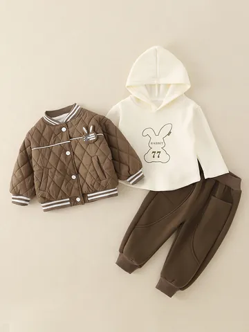 Conjunto de Invierno para Niños Pequeños Chaqueta Acolchada Sudadera con Capucha y Pantalones Forro de Felpa Cálido Estilo Coreano Ropa Conejo