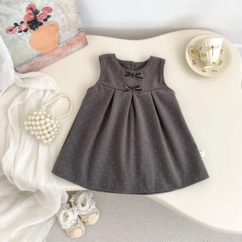 Süße Mädchen Punktmuster Kleid Set Mit Fleece Gefüttertem Stehkragen Langarm Top Warme Winter Outfit Kinder Kleidung