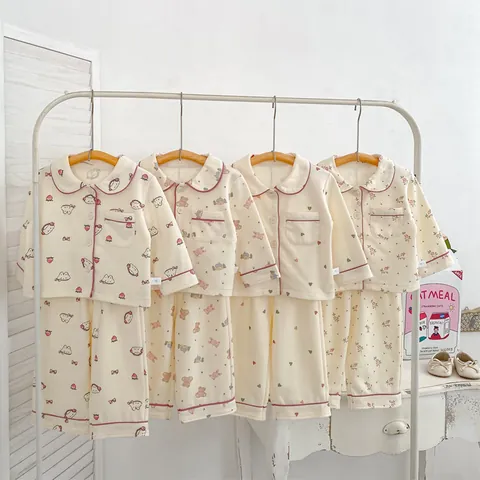 Baby Girls Cartoon Pajama Set Long Sleeve Cotton Blend Home Wear Top And Pants Heart Strawberry Print Lounge Set Nightwear